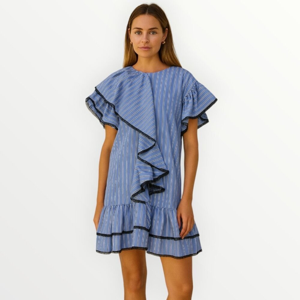 MSGM Ruffled Trim Striped Mini Dress